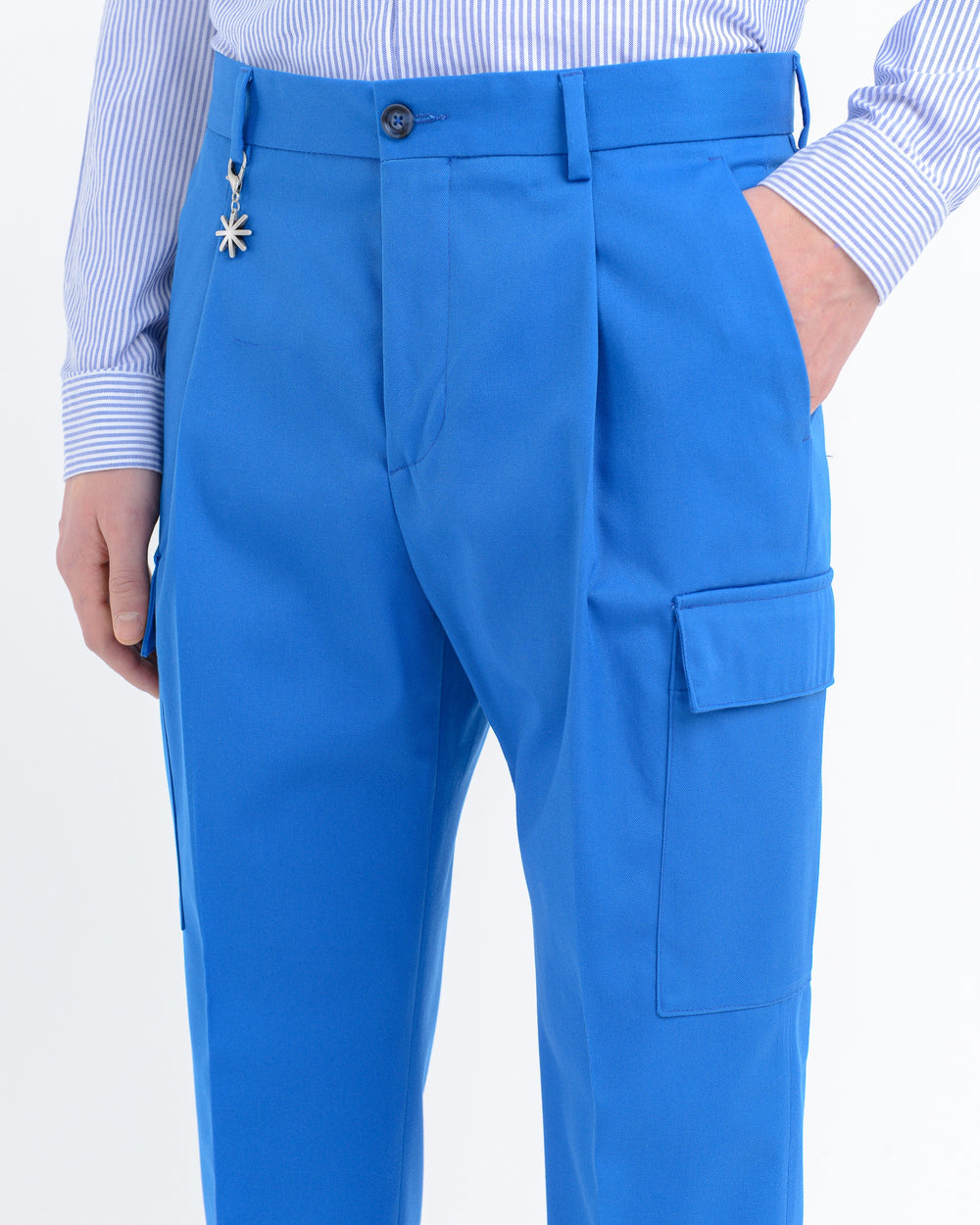light blue cotton-blend twill cargo trousers