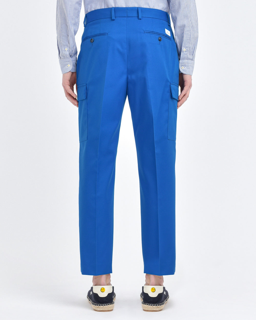 light blue cotton-blend twill cargo trousers