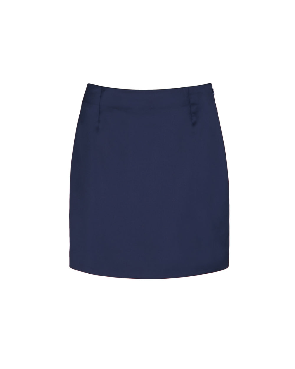 blue stretch satin mini skirt