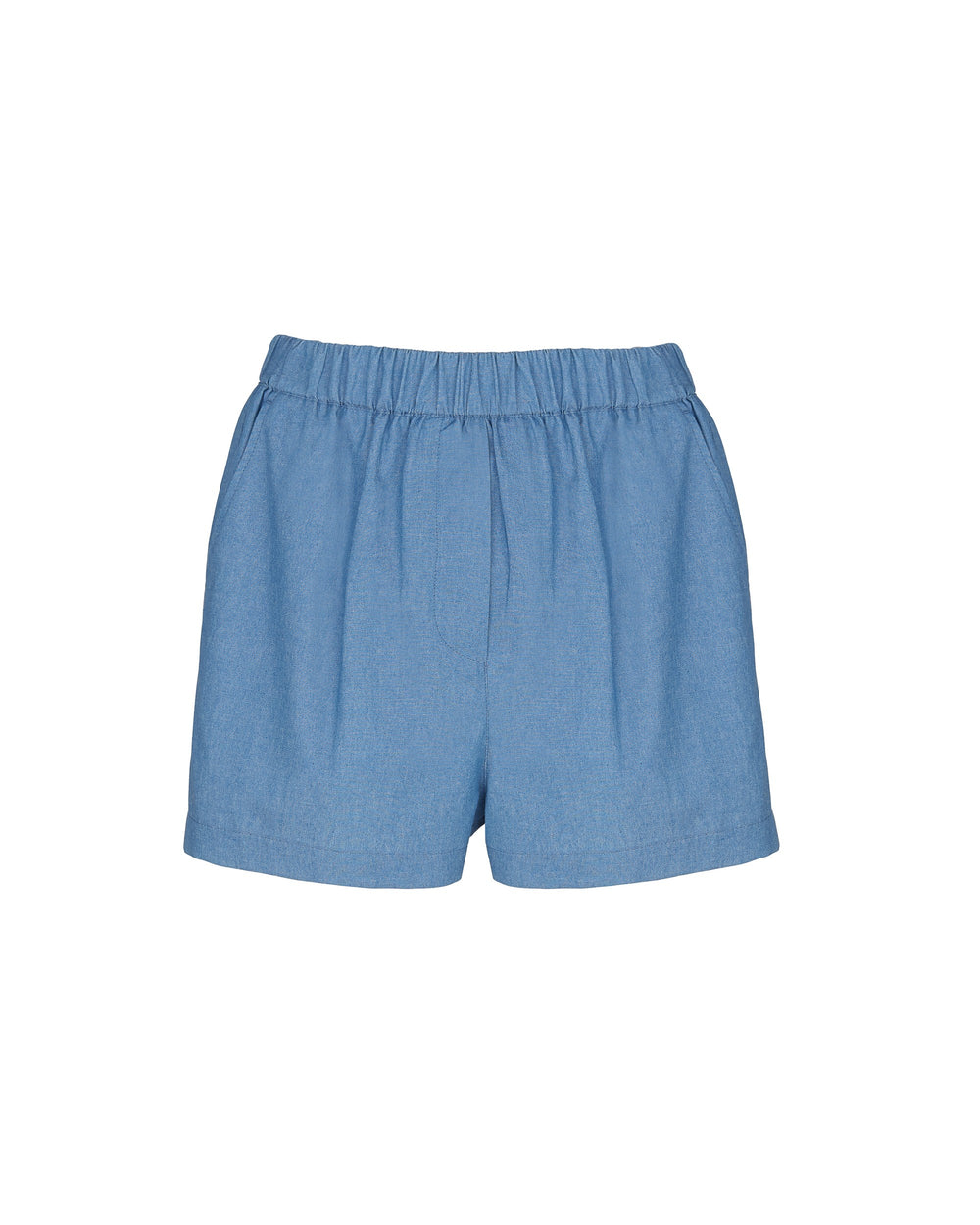 sky blue chambray shorts