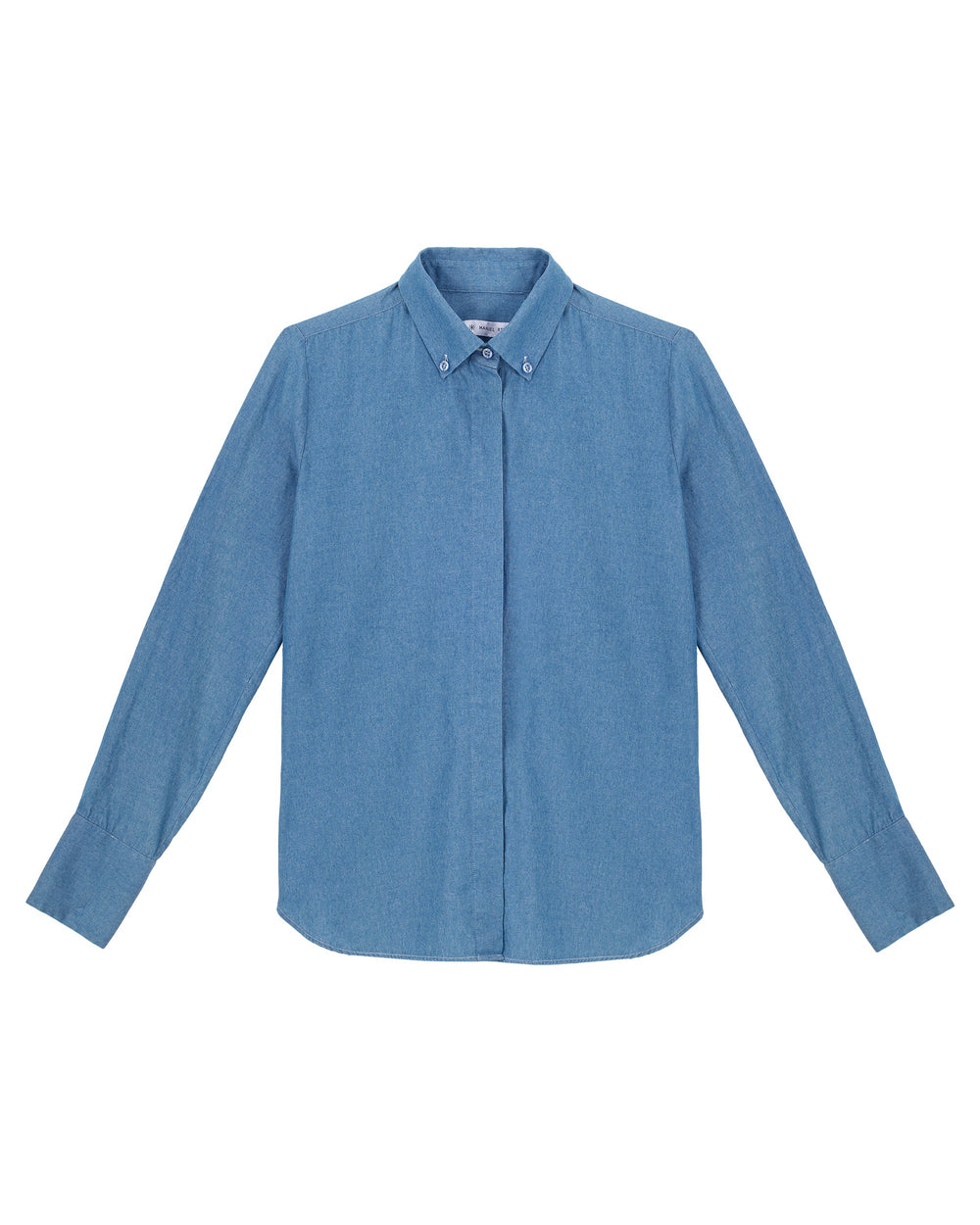 sky blue button down chambray shirt