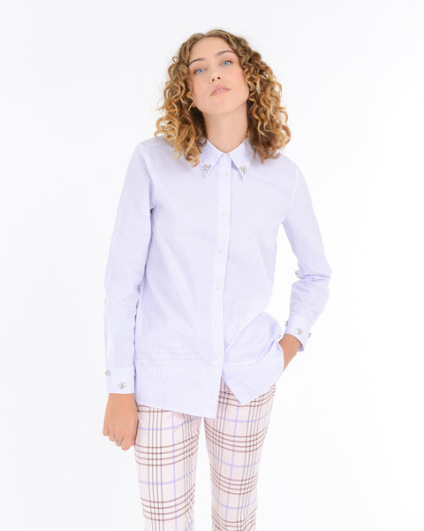 violet micriga poplin shirt with appliqués