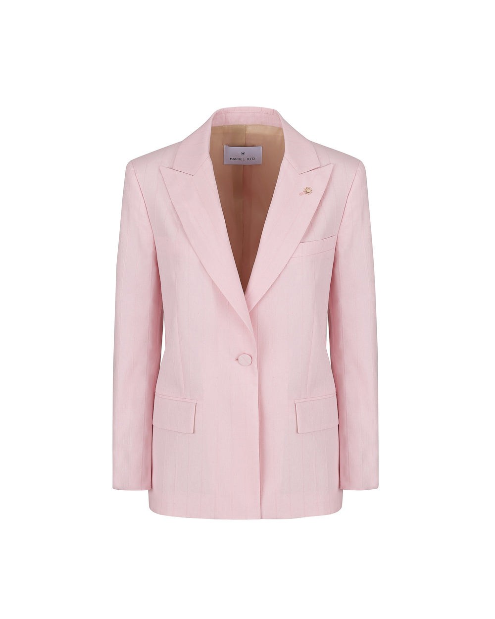 pink embossed over pinstripe blazer