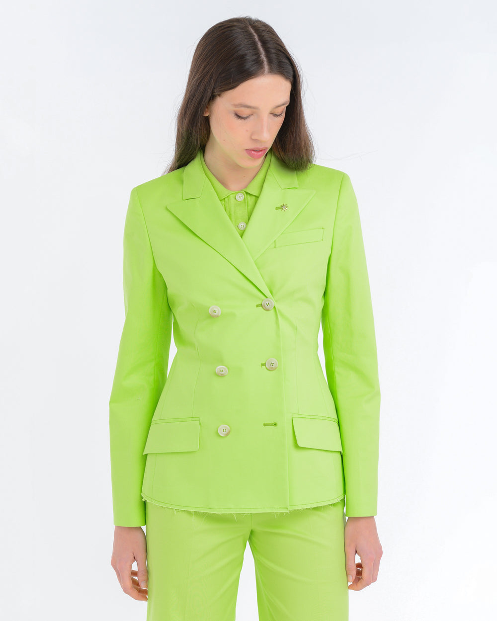 green double-breasted blazer in stretch cotton