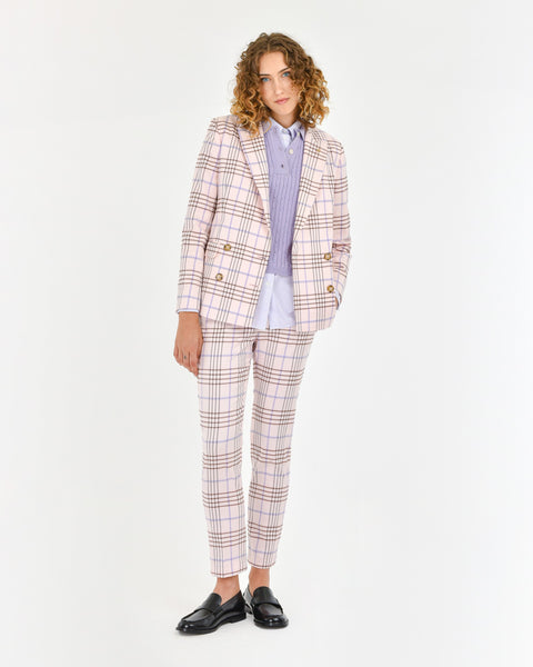 pink viscose blend double-breasted check blazer