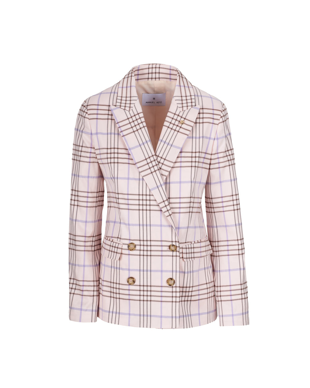pink viscose blend double-breasted check blazer