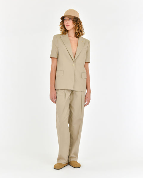 brown stretch cotton short-sleeved blazer