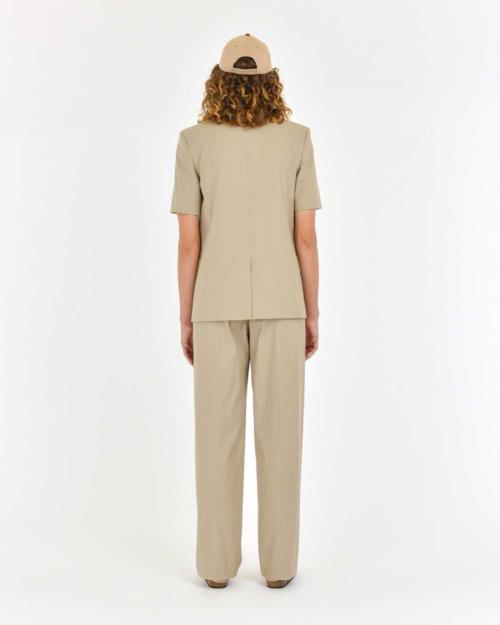 brown stretch cotton short-sleeved blazer