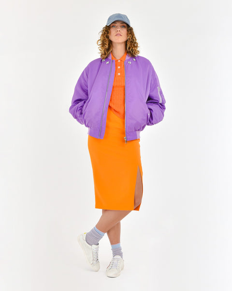 violet oversize nylon bomber jacket