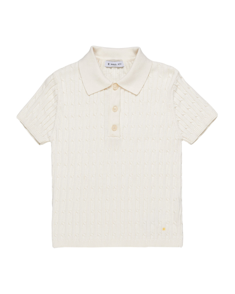 white braided cotton polo shirt
