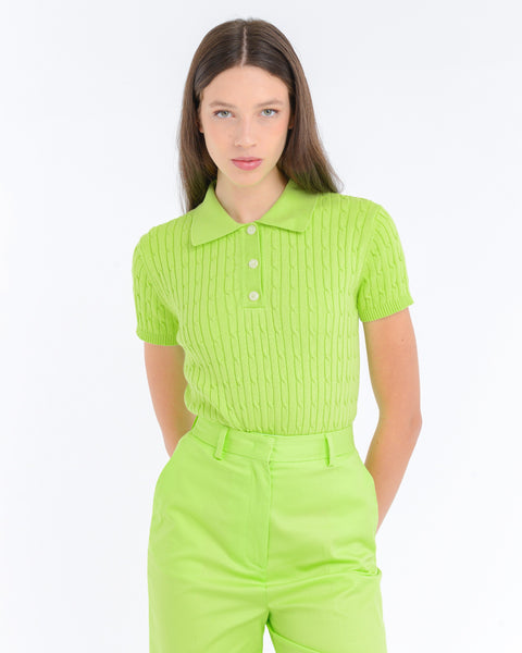 green braided cotton polo shirt