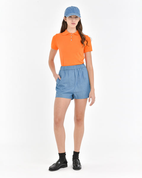 orange cotton polo shirt with jewel button