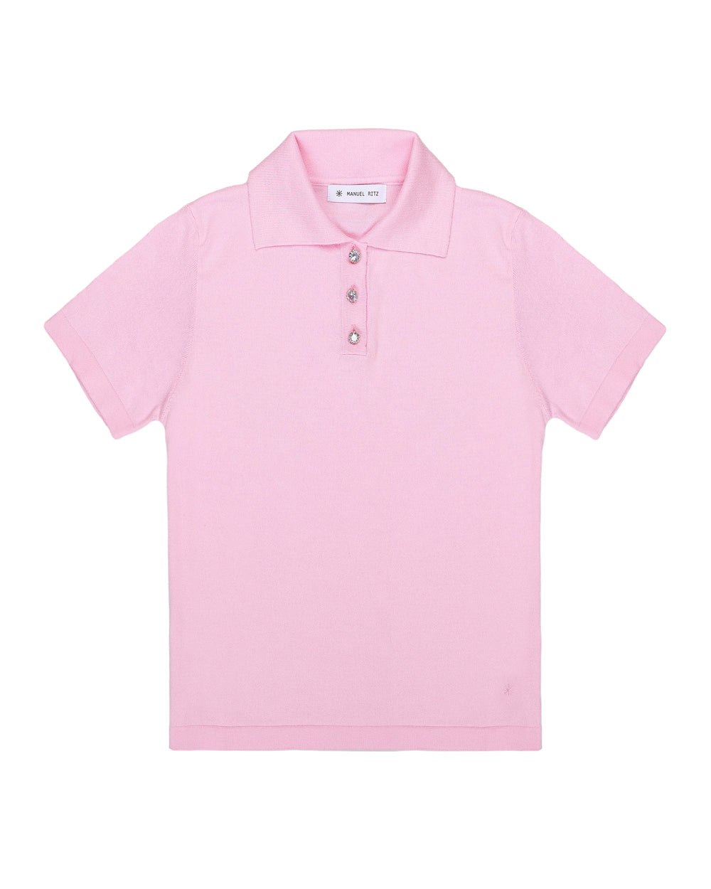 pink cotton polo shirt with jewel button