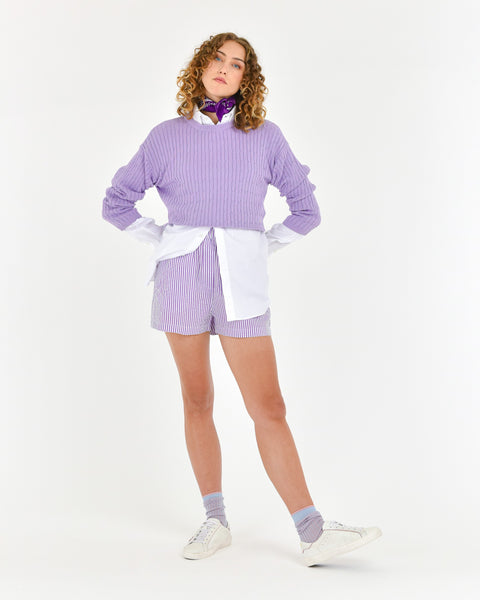 violet plaited cotton cropped jersey