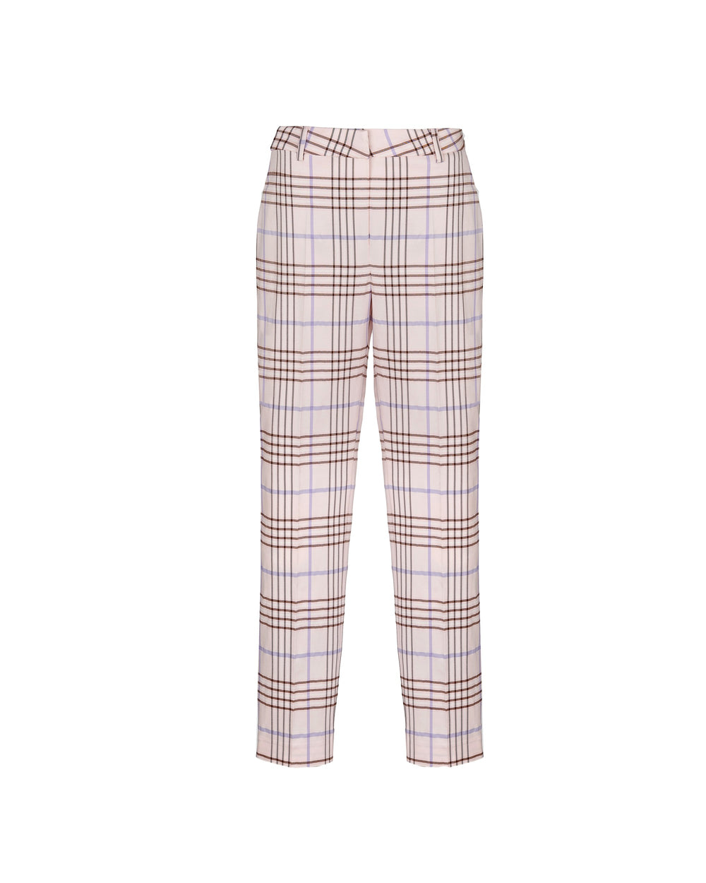 pink viscose blend check cigarette trousers