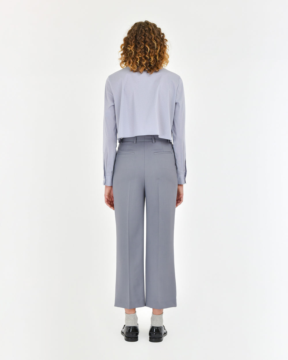 gray wool canvas cropped trousers