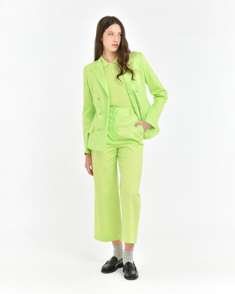 green stretch cotton cropped trousers