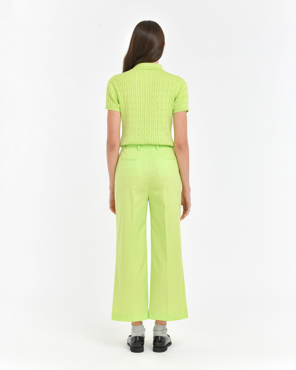 green stretch cotton cropped trousers