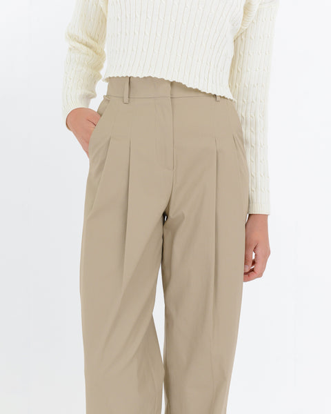 brown stretch cotton wide trousers
