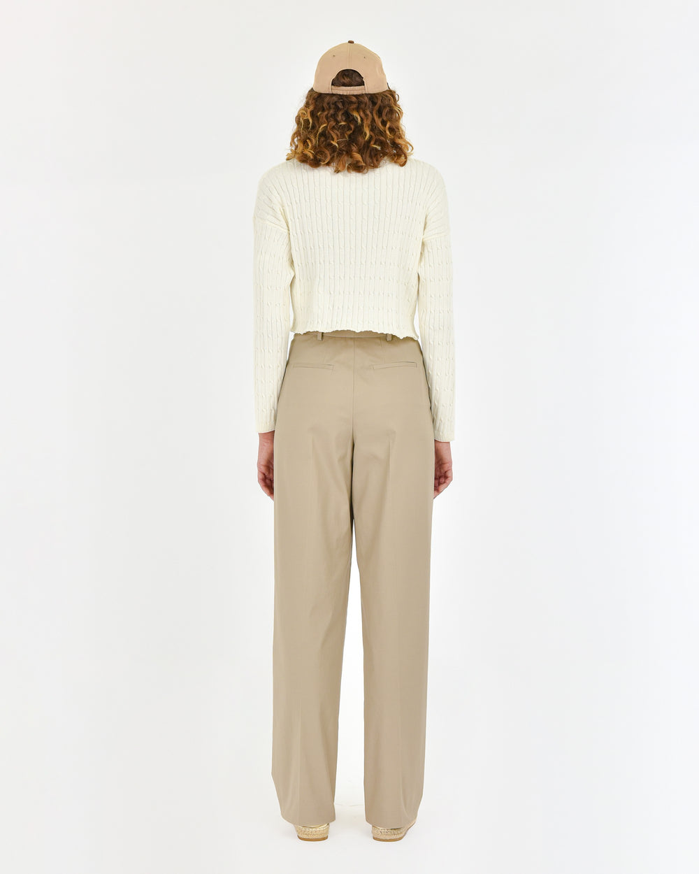 brown stretch cotton wide trousers