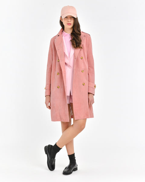 pink suede trench coat