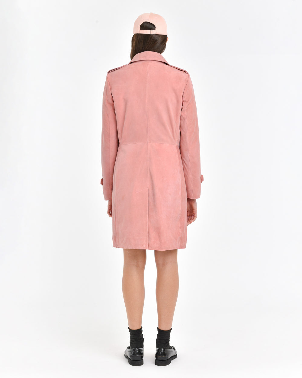 pink suede trench coat