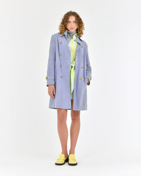 light blue suede trench coat