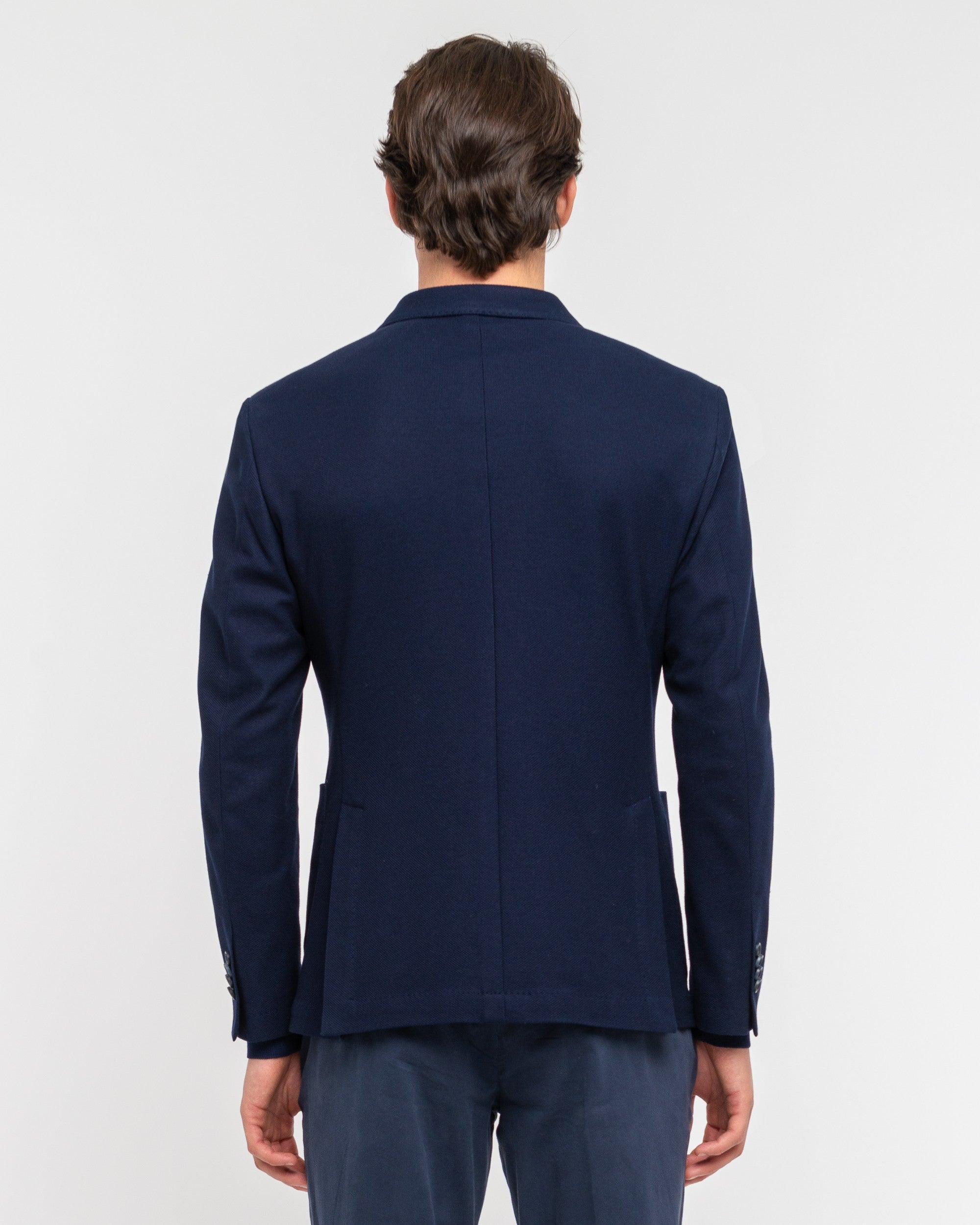 Giacca doppiopetto jersey cotone piquet blu - Manuel Ritz Official