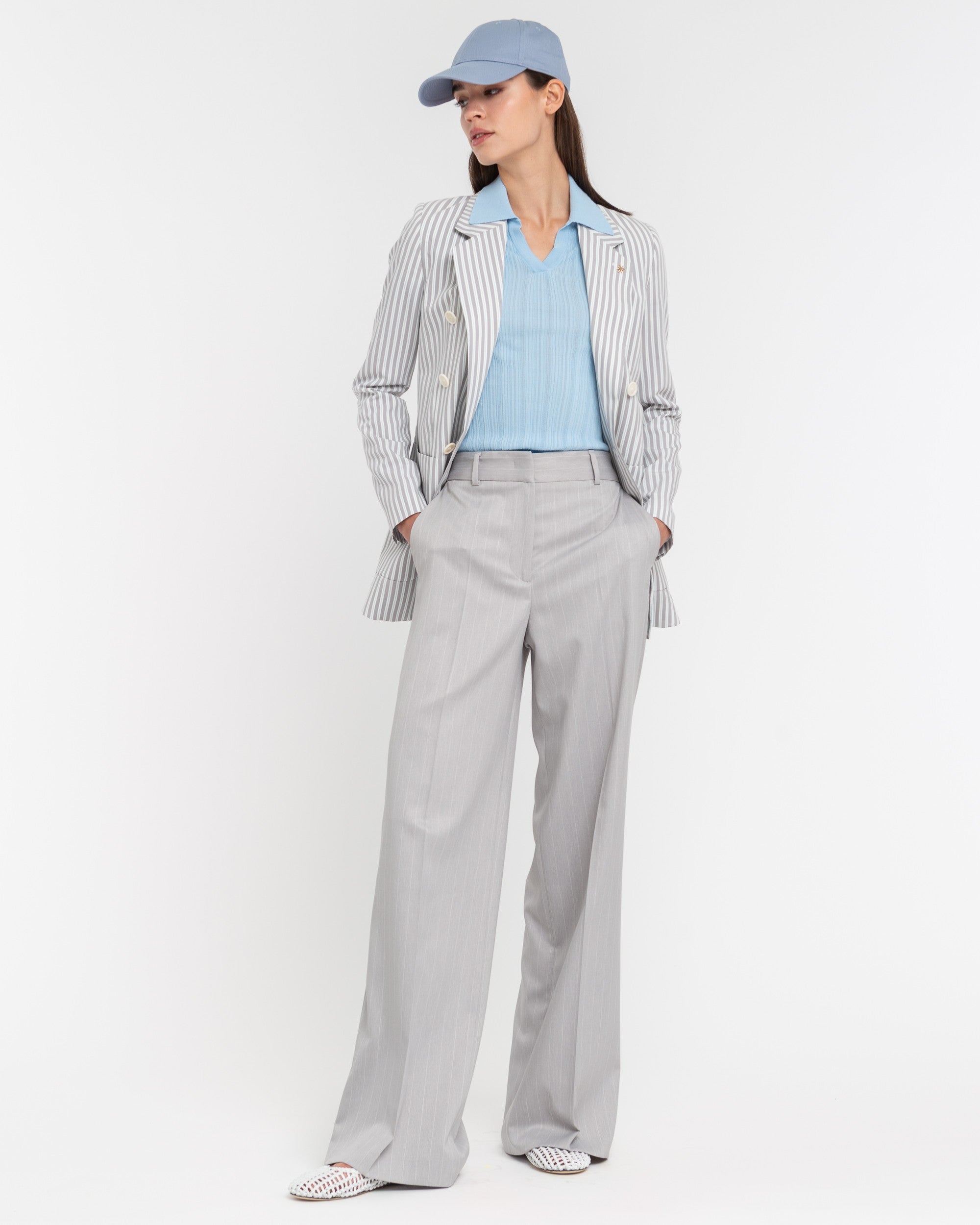sky blue ribbed open collar polo shirt - Manuel Ritz Official