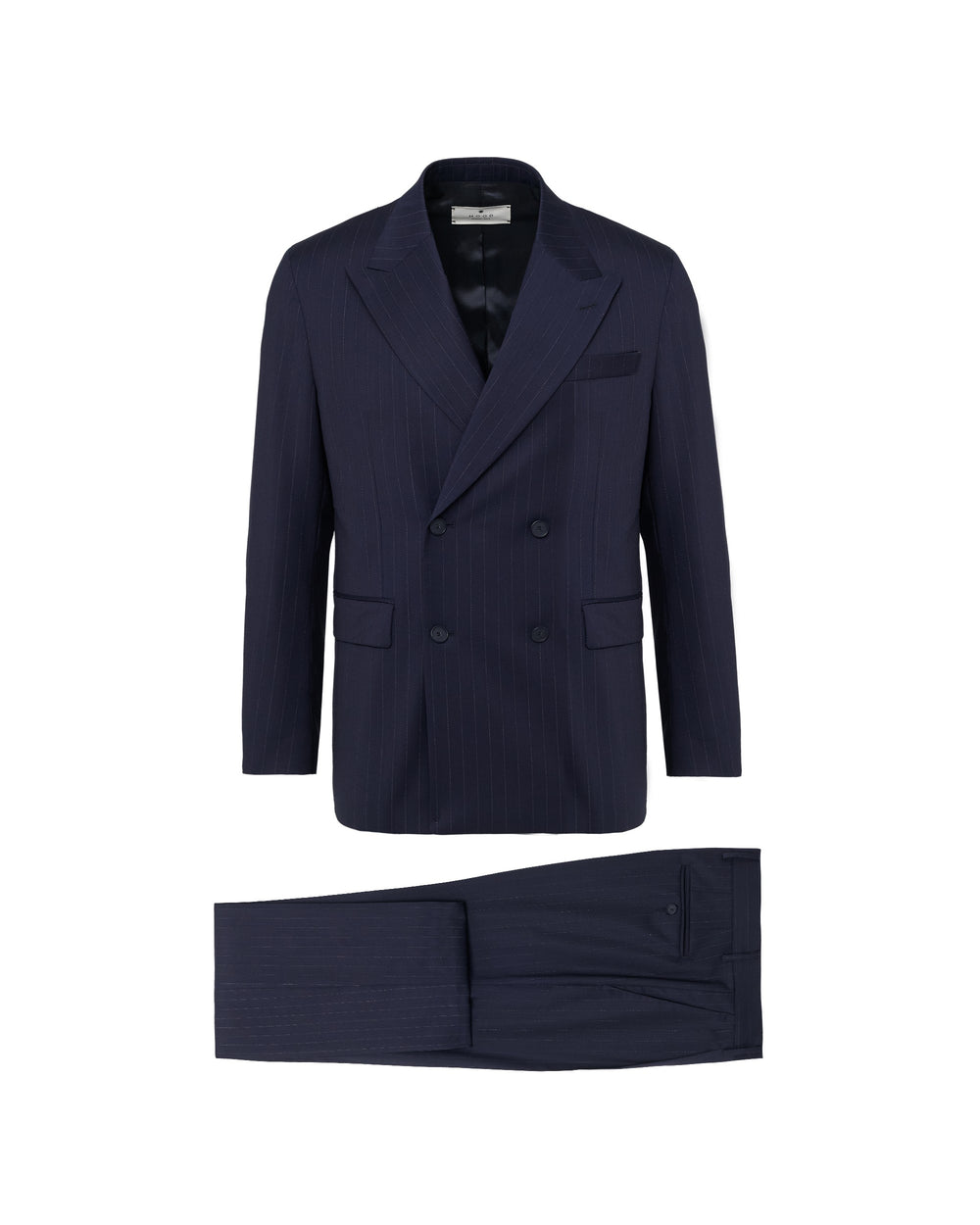 blue relaxed fit pinstripe suit in natural stretch wool