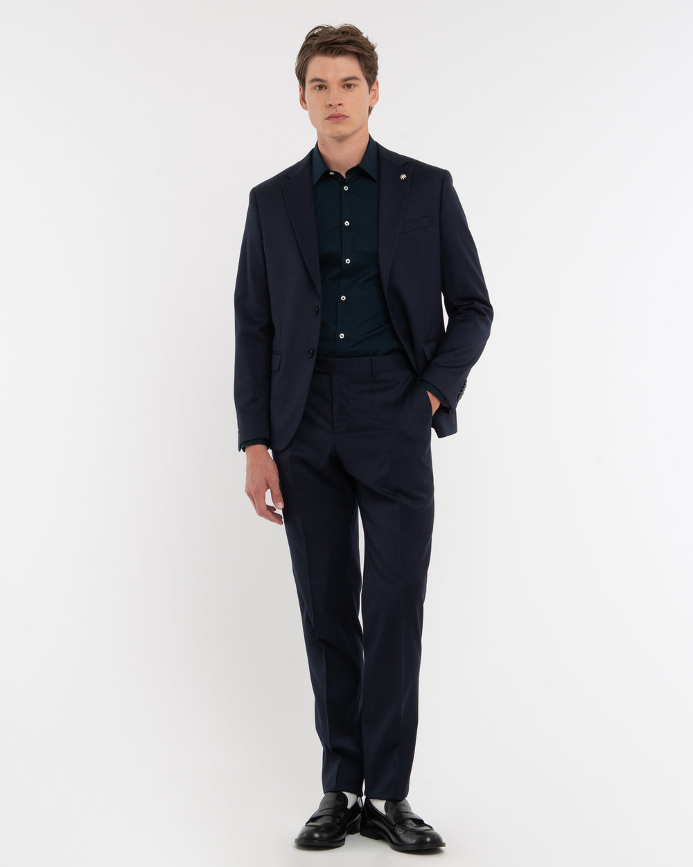 blue stretch wool slim fit suit