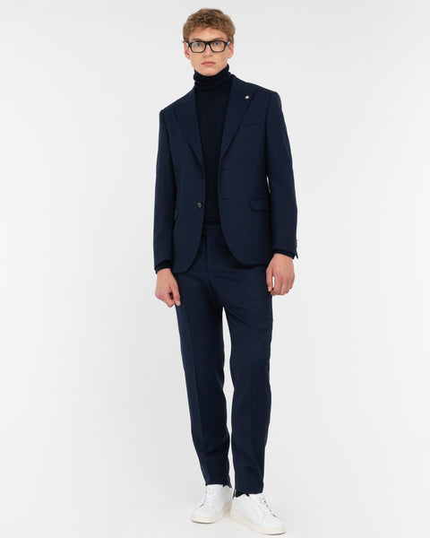 blue stretch wool blend hopsack eye suit