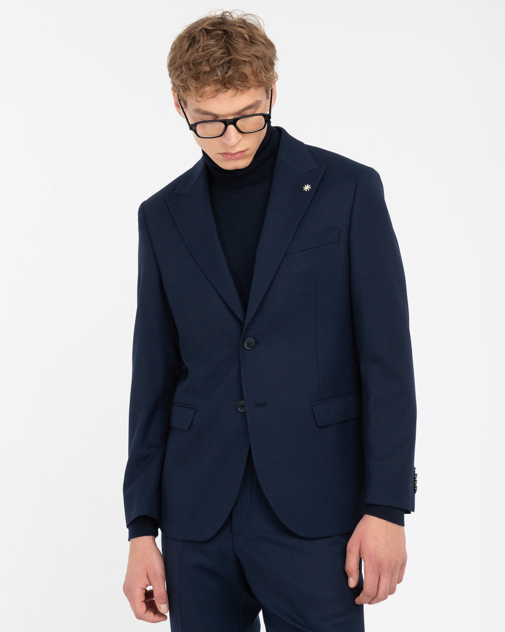 blue stretch wool blend hopsack eye suit