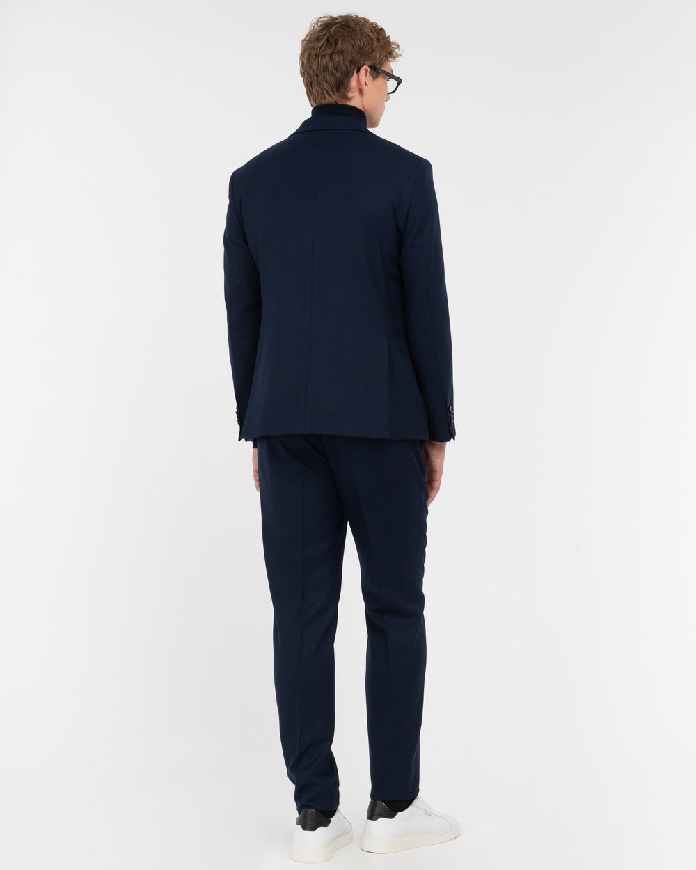 blue stretch wool blend hopsack eye suit