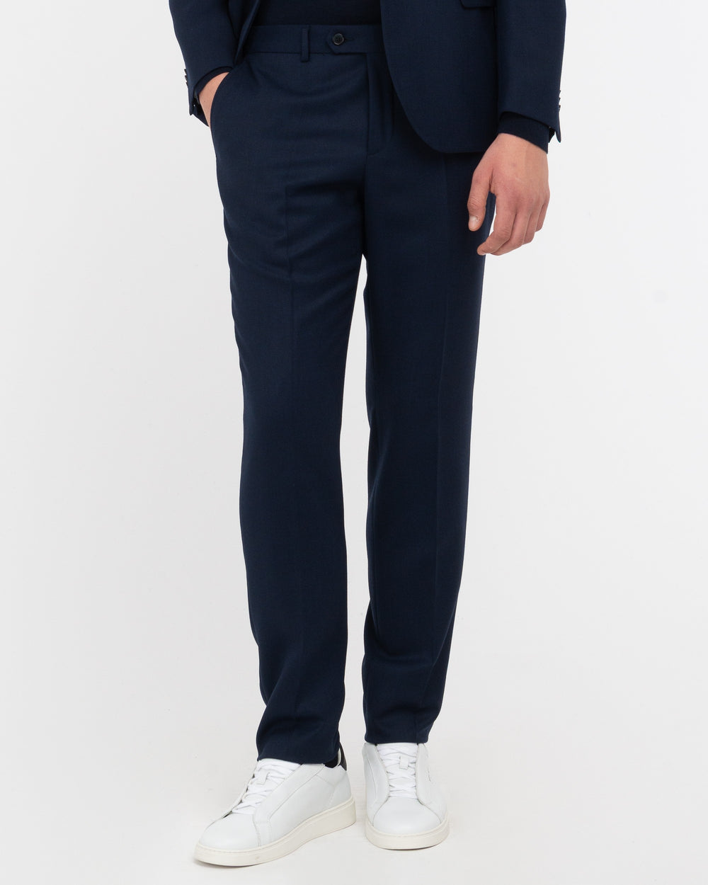 blue stretch wool blend hopsack eye suit