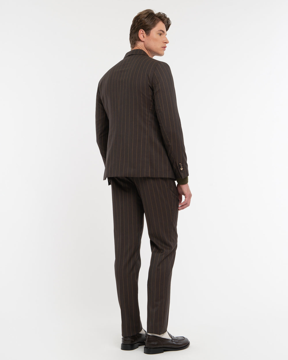 brown pure wool double-breasted pinstripe suit