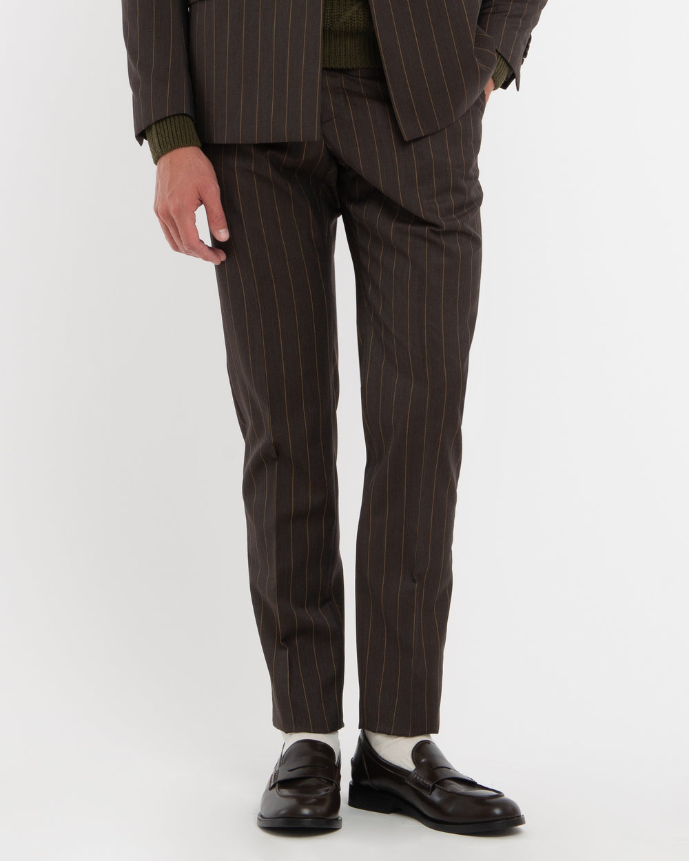 brown pure wool double-breasted pinstripe suit