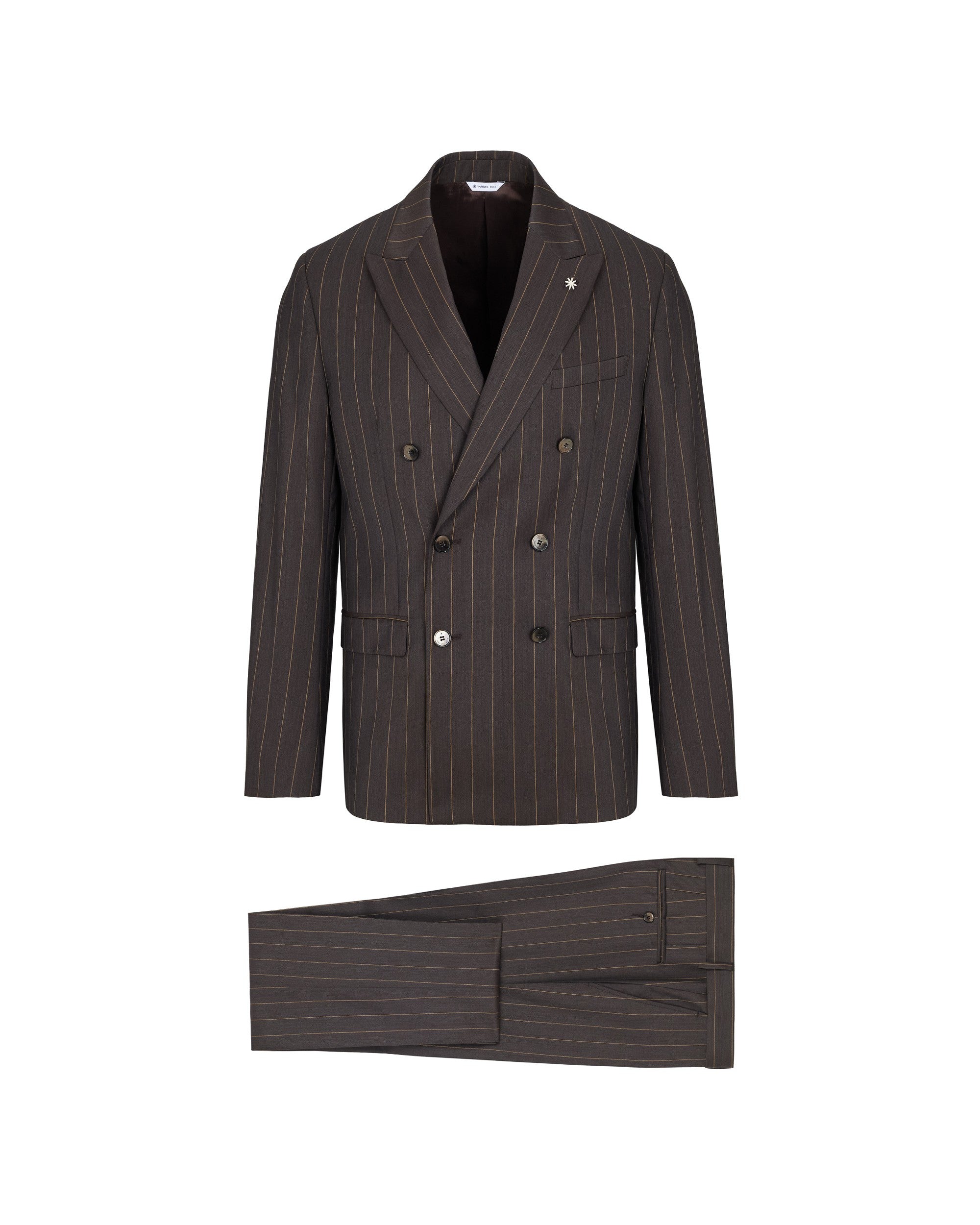 brown pure wool double-breasted pinstripe suit - Manuel Ritz Official