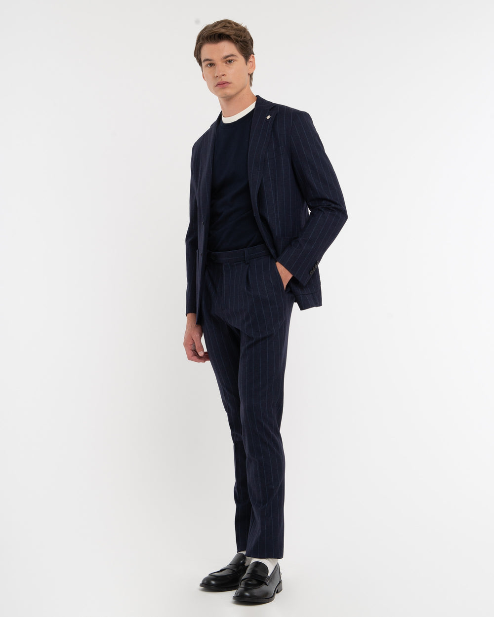 blue slim regimental stretch viscose blend suit