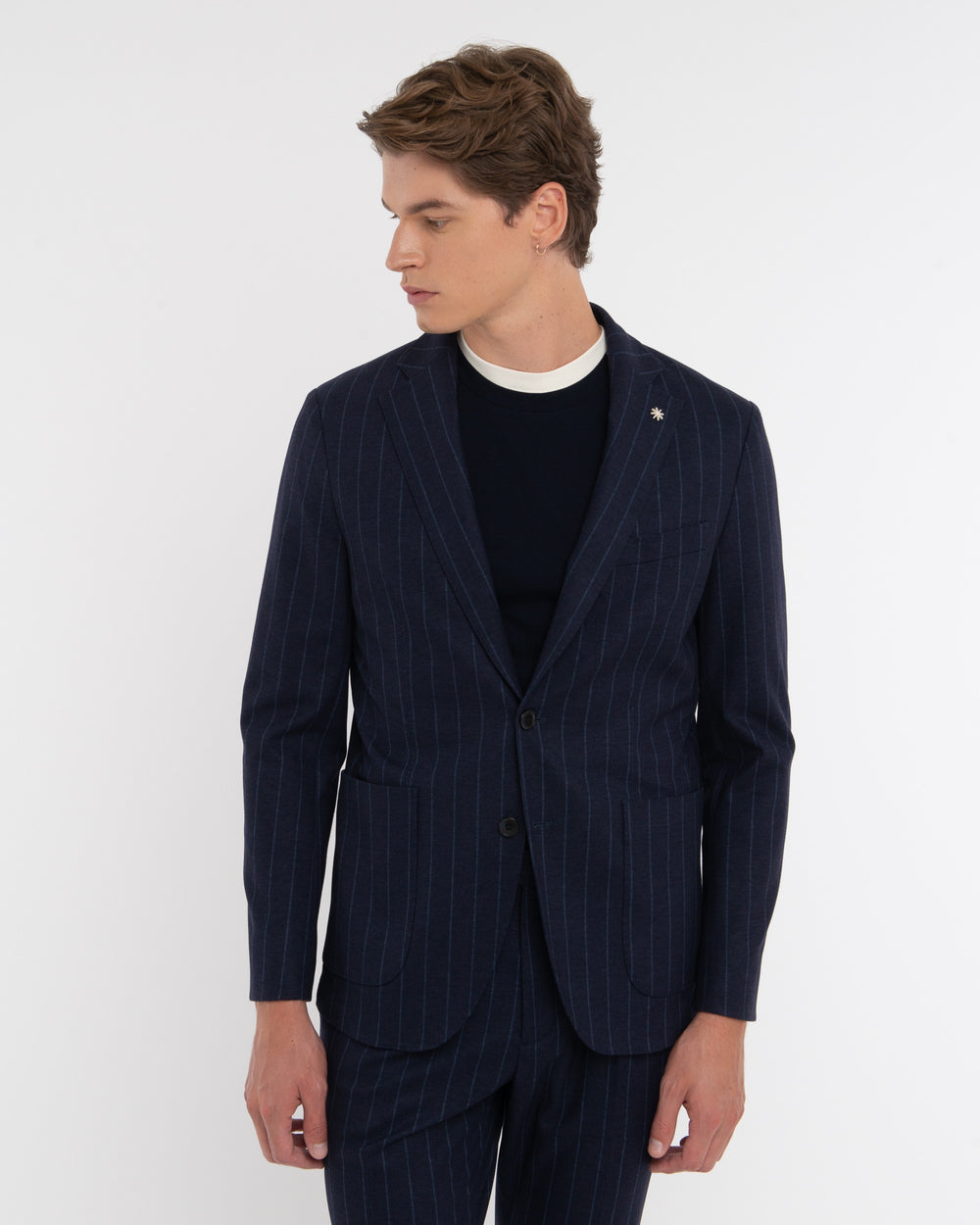 blue slim regimental stretch viscose blend suit