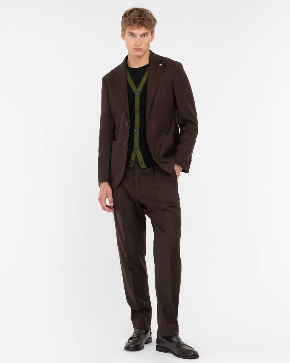 brown slim fit stretch wool flannel suit