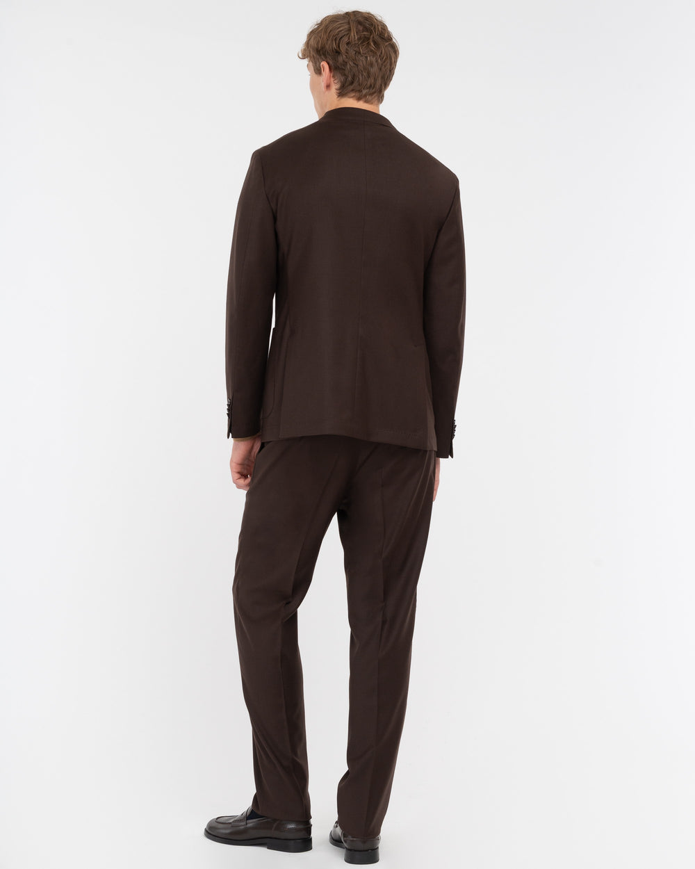 brown slim fit stretch wool flannel suit