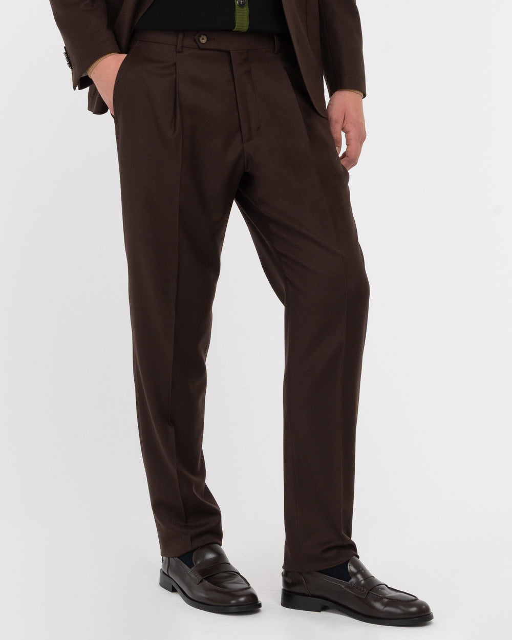 brown slim fit stretch wool flannel suit