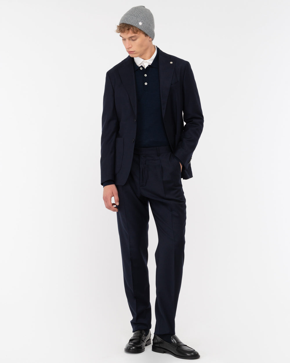 blue slim fit stretch wool flannel suit