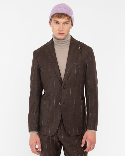 brown slim regimental wool stretch suit