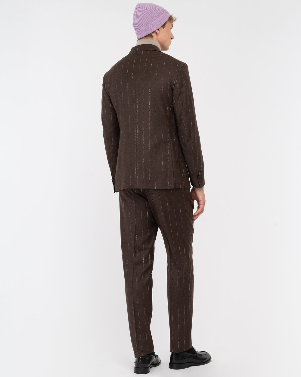 brown slim regimental wool stretch suit