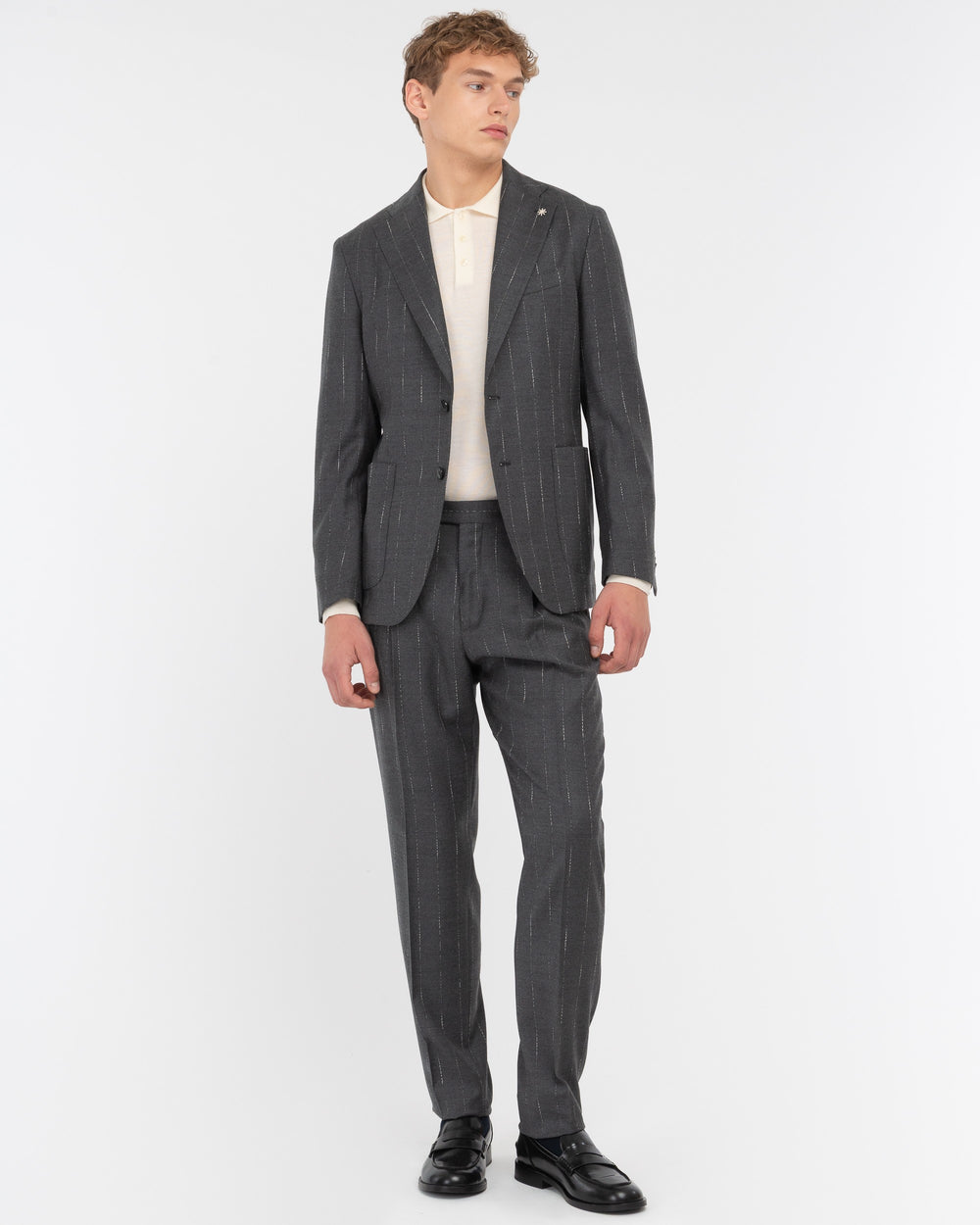 gray slim regimental wool stretch suit