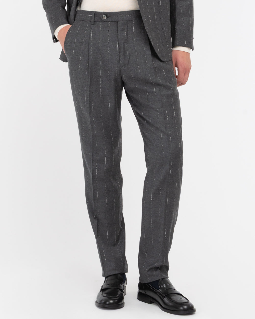 gray slim regimental wool stretch suit