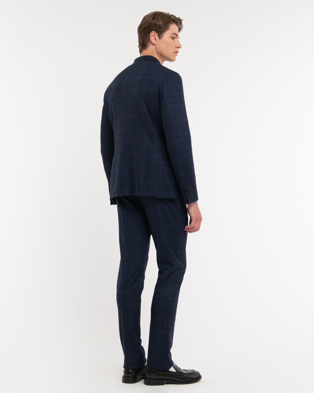 blue stretch viscose blend double breasted galles suit