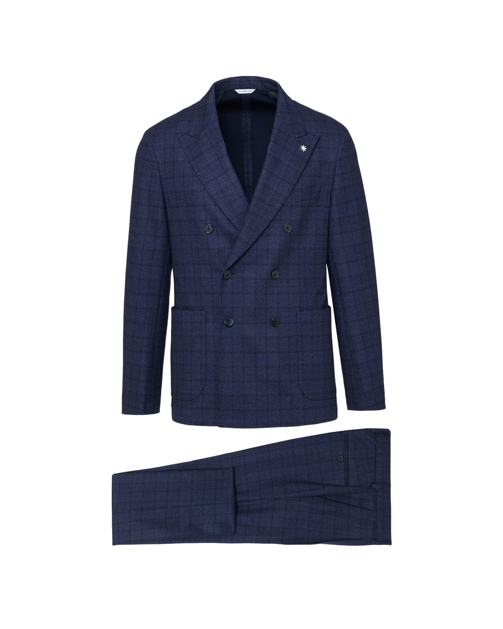 blue stretch viscose blend double breasted galles suit